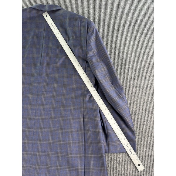 Joseph Abboud Suit 46L Blue Plaid Sharkskin Wool Single Breasted Custom 42x28 - Picture 5 of 16